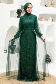  Long Sleeve Green Modest Evening Gown 5632Y - 3