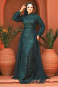  Long Sleeve Green Modest Evening Gown 5632Y - 1