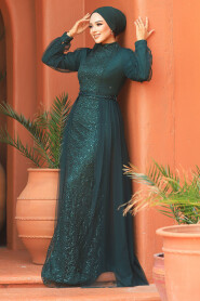  Long Sleeve Green Modest Evening Gown 5632Y - 3