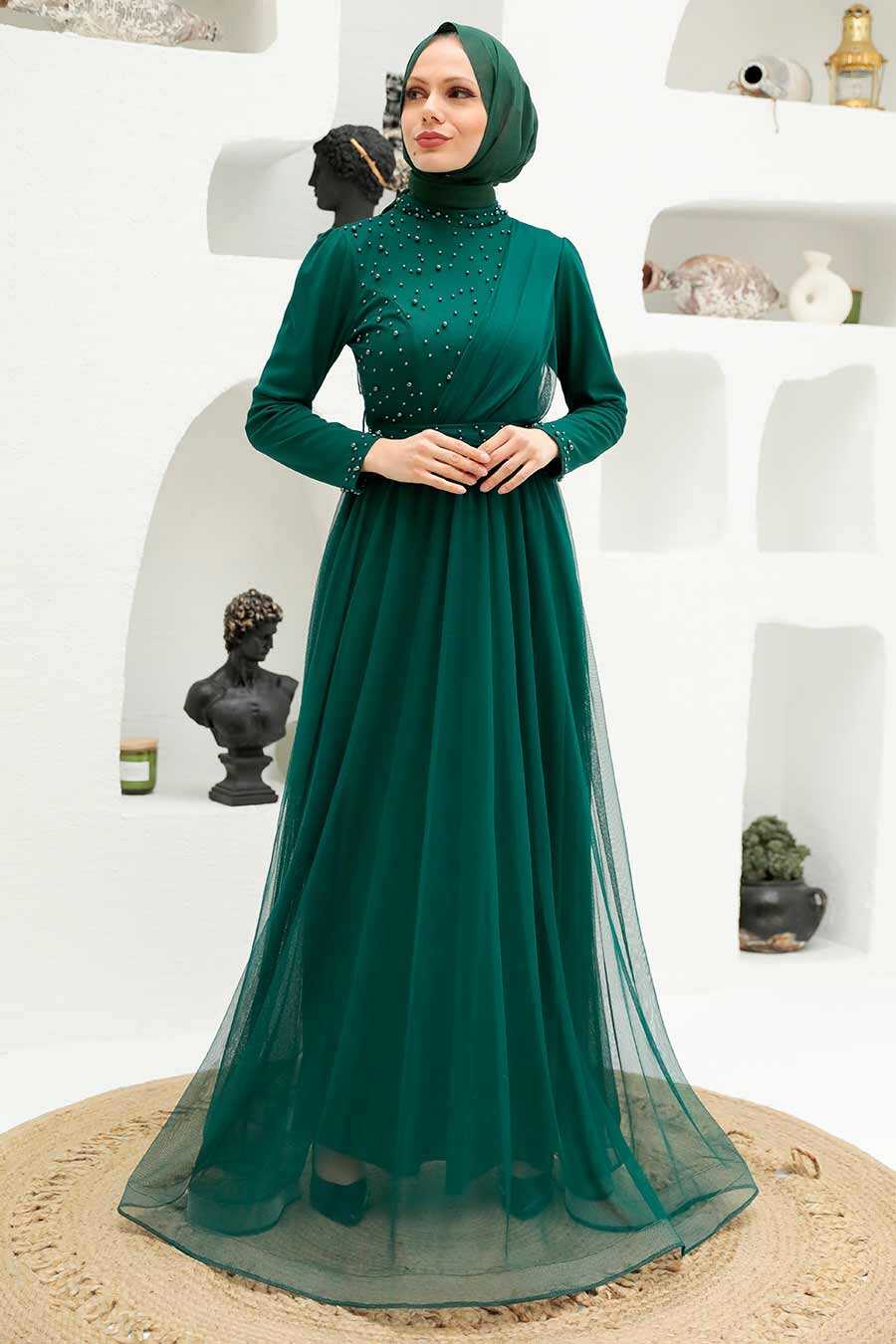 Neva Style - Plus Size Green Muslim Dress 56641Y