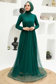 Neva Style - Plus Size Green Muslim Dress 56641Y - Thumbnail