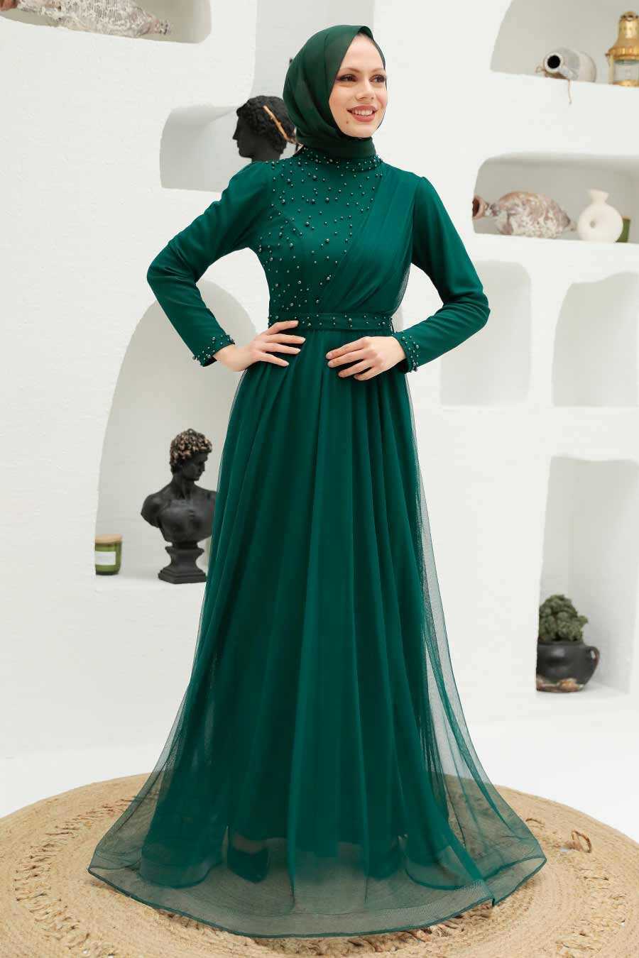 Neva Style - Plus Size Green Muslim Dress 56641Y