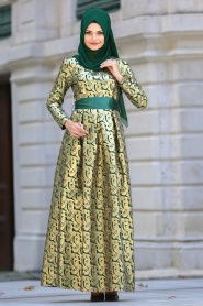 Green Hijab Evening Dress 82446Y - 
