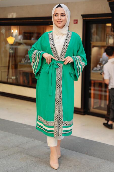 Green Hijab Kimono 10455Y - NEVA STYLE
