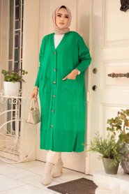 Green Hijab Knitwear Cardigan 33650Y - 1