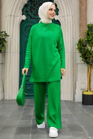 Green Hijab Knitwear Dual Suit 40782Y - 1
