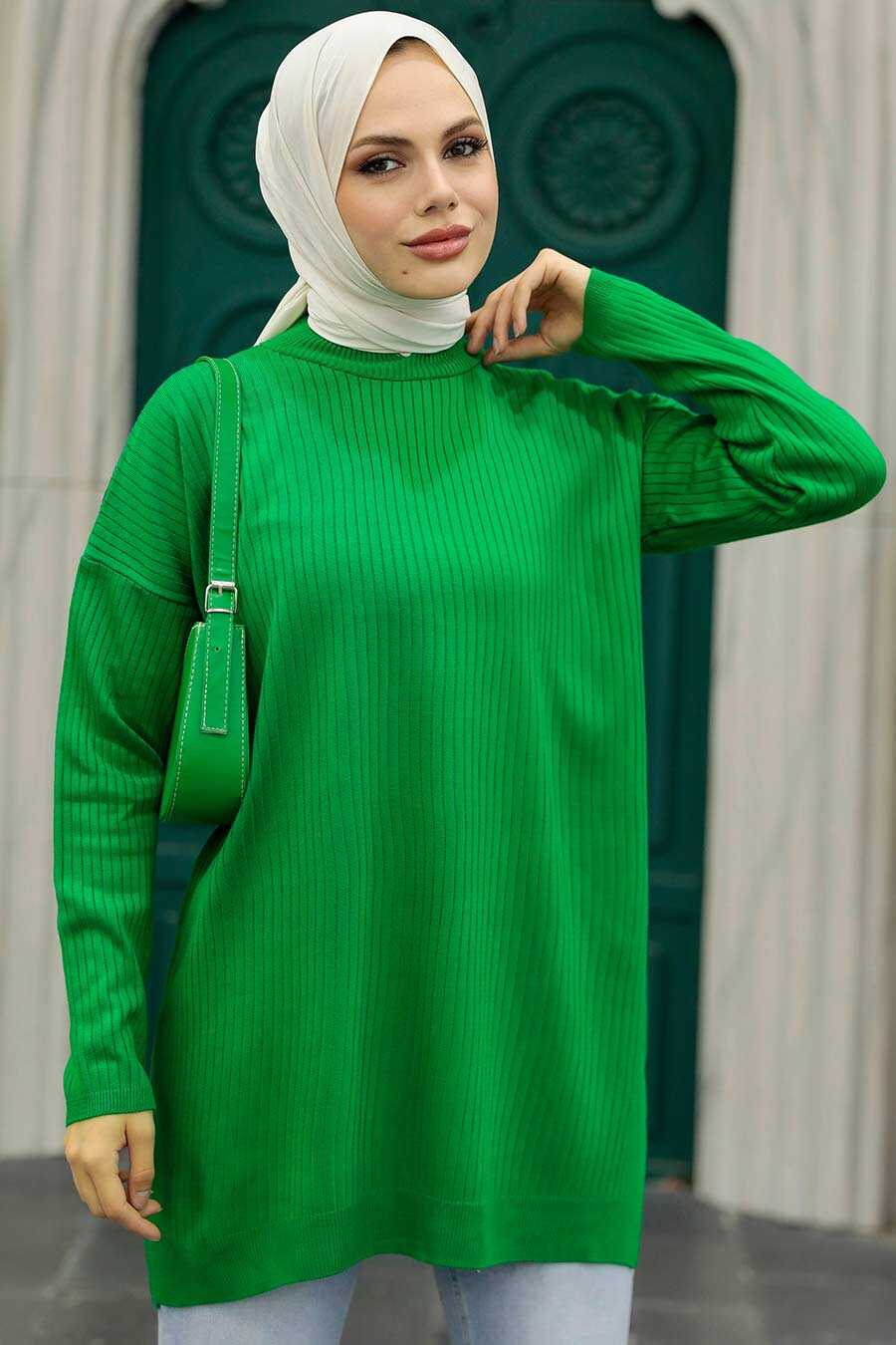Green Hijab Knitwear Tunic 18441Y