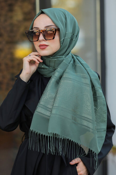 Green Hijab Shawl 7545Y - NEVA STYLE