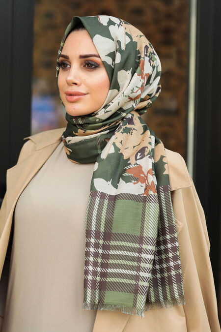 Green Hijab Shawl 7554Y - NEVA STYLE