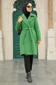 Green Hijab Stamp Coat 5825Y - 5