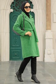 Green Hijab Stamp Coat 5825Y - 3