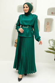  Satin Green Hijab Engagement Gown 3456Y - 1