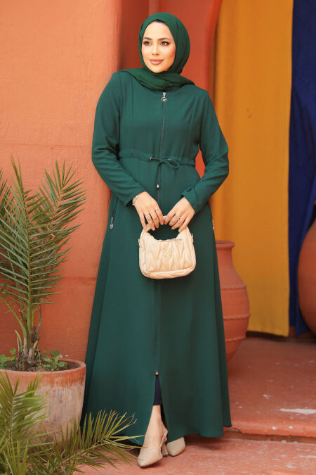 Green Hijab Turkish Abaya 60125Y - NEVA STYLE