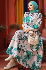 Green Modest Floral Dress 60831Y - 1