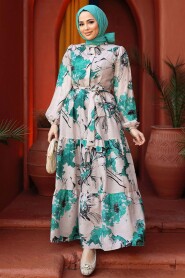 Green Modest Floral Dress 60831Y - 3