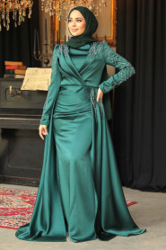 Green Modest Long Satin Dress 43381Y - 2