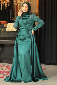 Green Modest Long Satin Dress 43381Y - 1