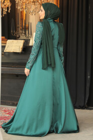 Green Modest Long Satin Dress 43381Y - 4