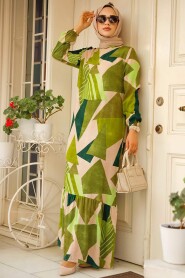 Green Modest Long Sleeve Dress 15726Y - 1