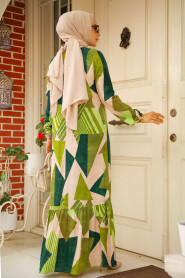 Green Modest Long Sleeve Dress 15726Y - 3