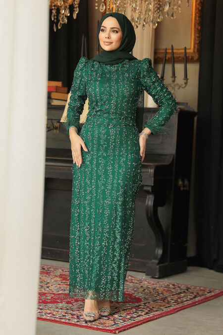 Modest Women's Dress - Floral 70105-31 - Green