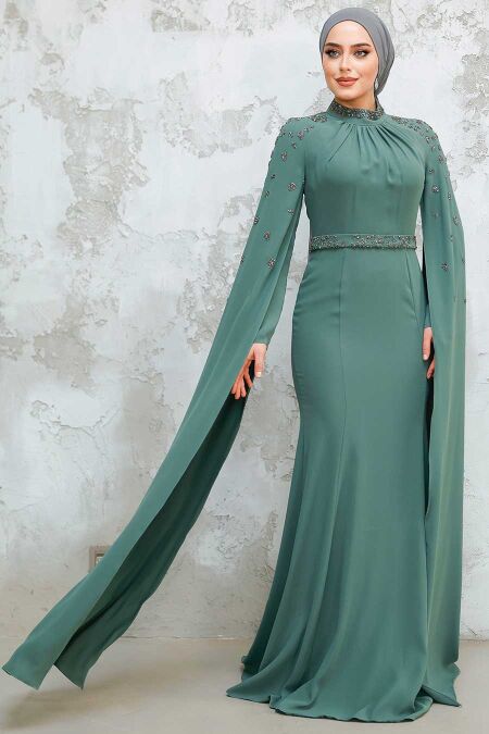 Green Modest Wedding Dress 4863Y - NEVA STYLE