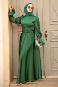Green Satin Modest Evening Gown 5983Y - 2