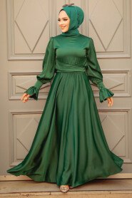 Green Satin Modest Evening Gown 5983Y - 3