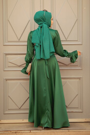 Green Satin Modest Evening Gown 5983Y - 4