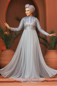  Stylish Grey Muslim Wedding Dress 5338GR - 1