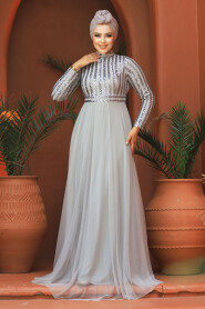  Stylish Grey Muslim Wedding Dress 5338GR - 3