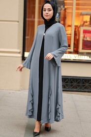 Grey Hijab Abaya 1535GR - 2