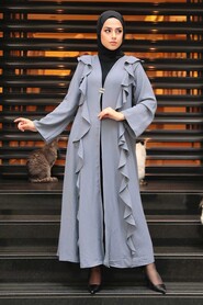 Grey Hijab Abaya 15402GR - Thumbnail