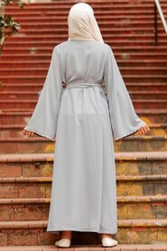 Grey Hijab Abaya 41021GR - 2