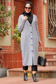 Grey Hijab Cardigan 23760GR - 1