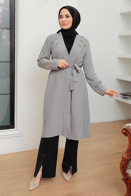 Grey Hijab Coat 10860GR - NEVA STYLE