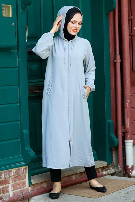 Grey Hijab Coat 15630GR - NEVA STYLE