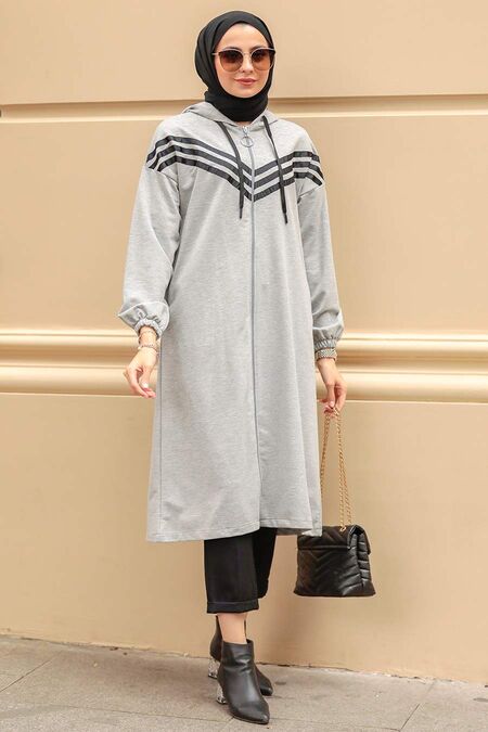 Grey Hijab Coat 3216GR - NEVA STYLE