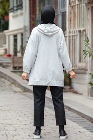 Grey Hijab Coat 3674GR - 2
