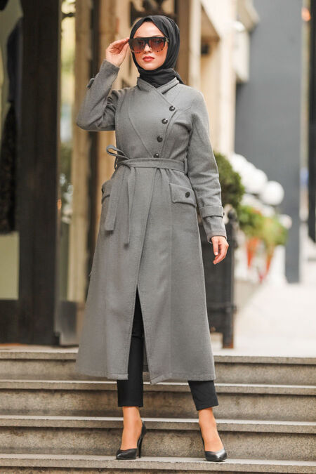Grey Hijab Coat 5074GR - NEVA STYLE