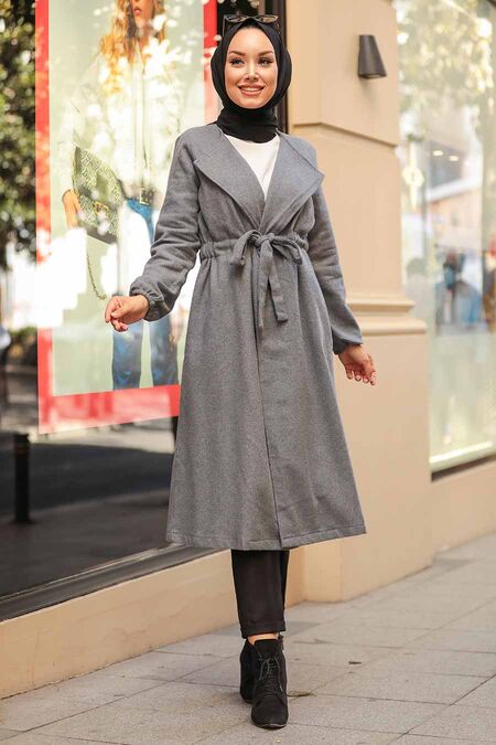 Grey Hijab Coat 5168GR - NEVA STYLE
