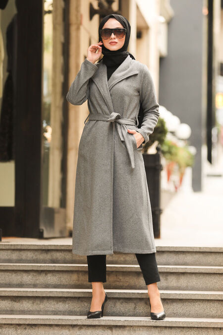 Grey Hijab Coat 5173GR - NEVA STYLE