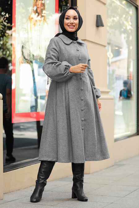 Grey Hijab Coat 5592GR - NEVA STYLE