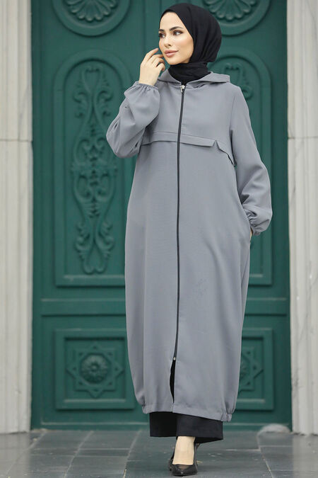 Grey Hijab Coat 5698GR - NEVA STYLE