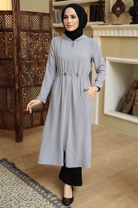 Grey Hijab Coat 5721GR - NEVA STYLE