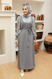 Grey Hijab Dress 10187GR - 2
