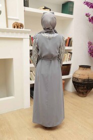 Grey Hijab Dress 10187GR - 3