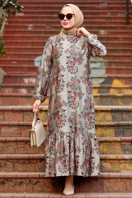 Grey Hijab Dress 11850GR - NEVA STYLE