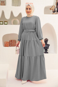 Grey Hijab Dress 13024GR - NEVA STYLE