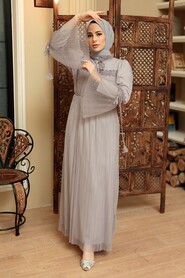 Grey Hijab Dress 1321GR - 3